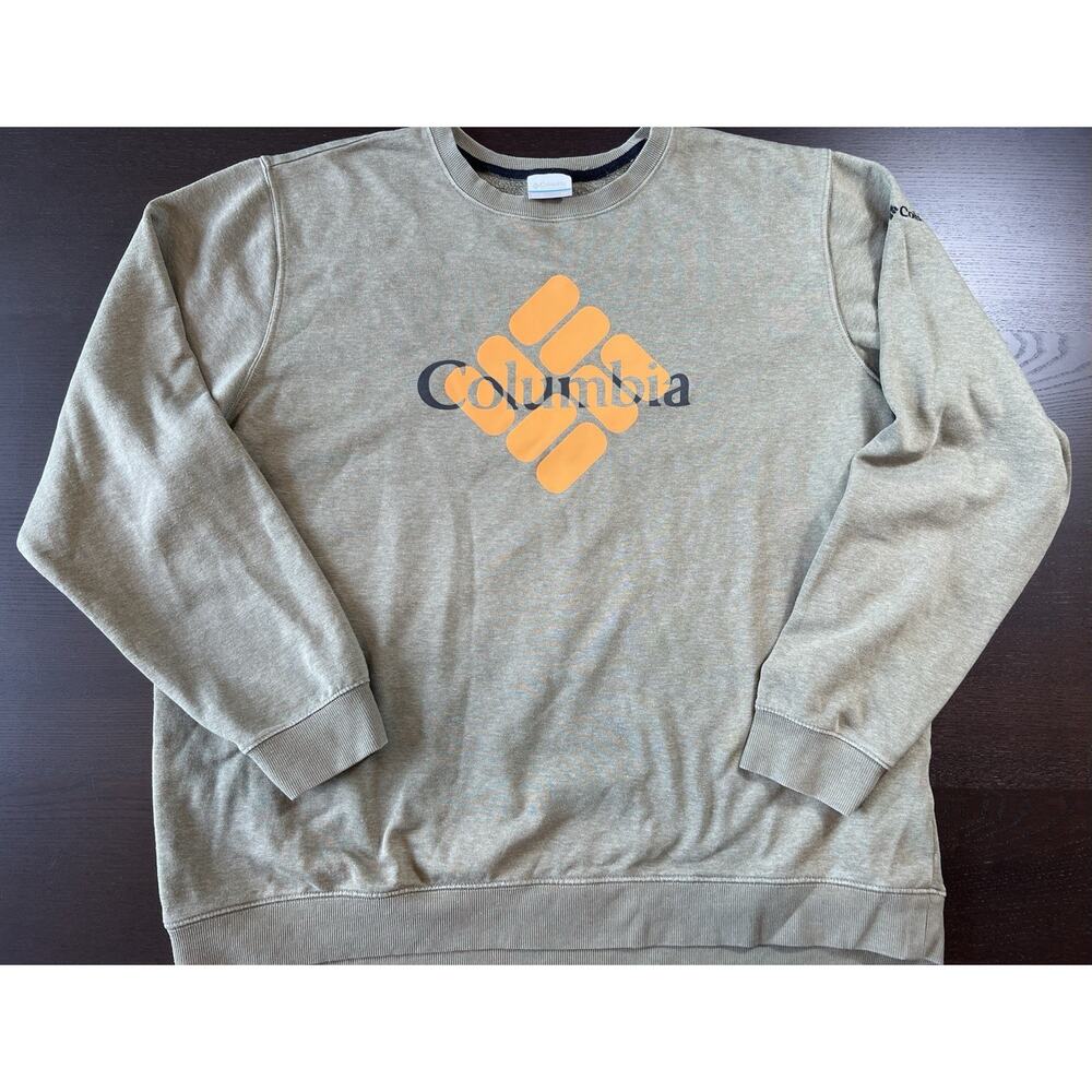 Columbia Sweatshirt Logo Crewneck Fleece, Men’s Size XXL / 2XL, Olive Green